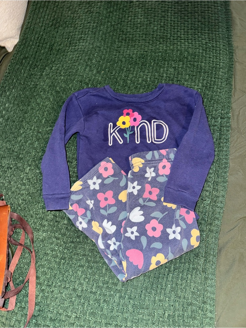 Girls Navy 'Kind' Floral Set